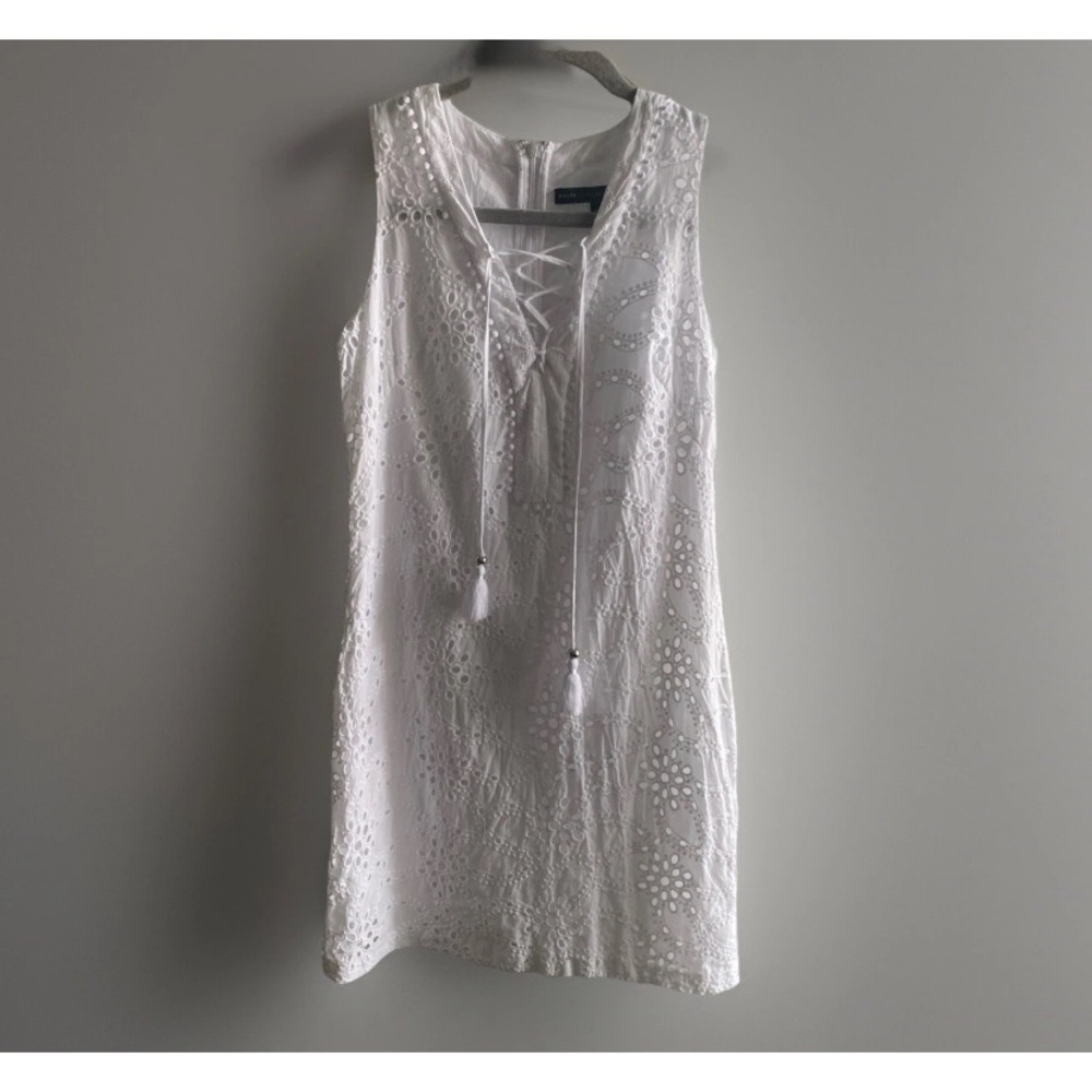 White House Black Market White Eyelet Dress Cocktail‎ Coastal Beach  Sz 0P
